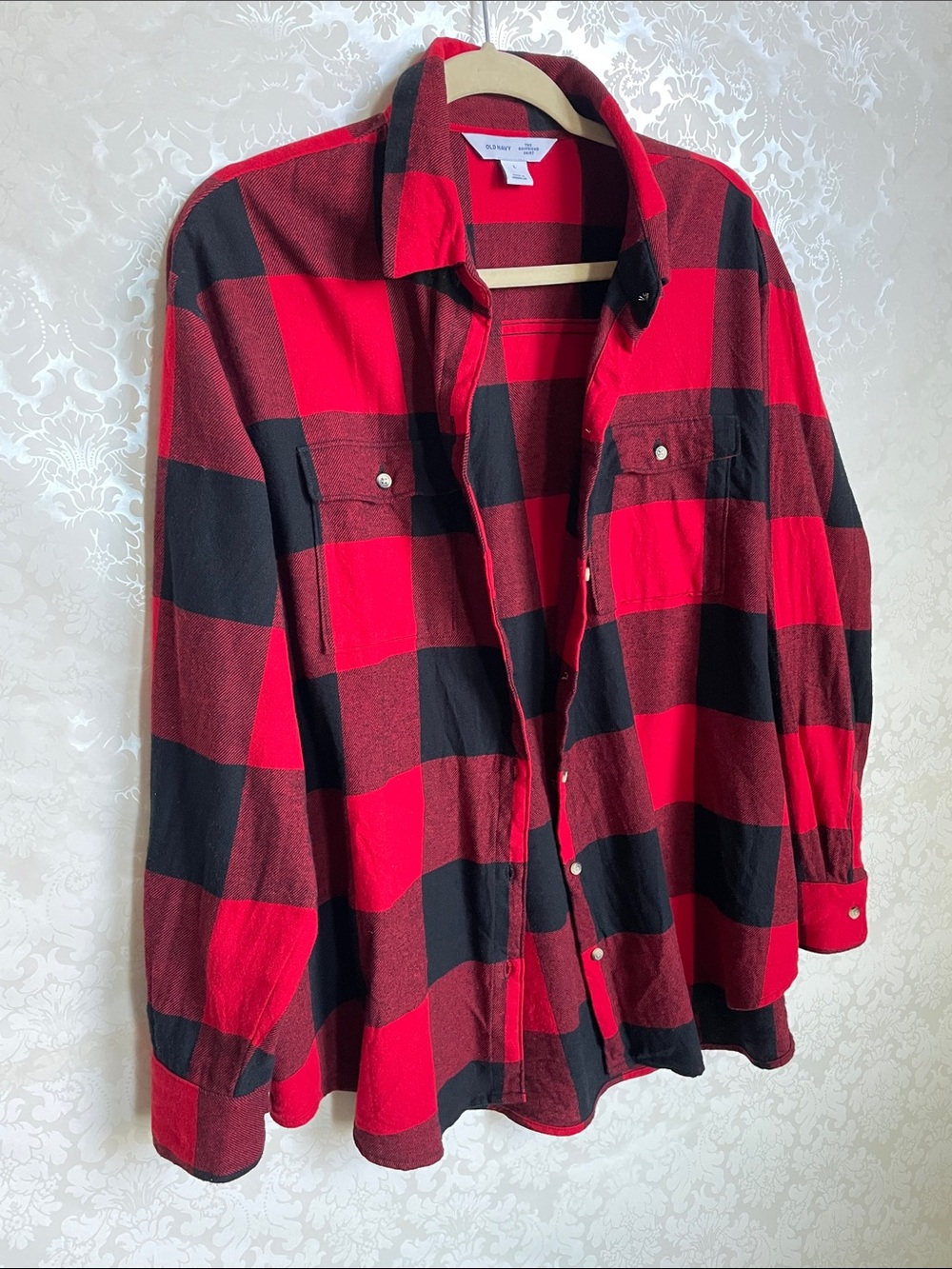 Old Navy Red and Black Buffalo Plaid Button-Down Shirt